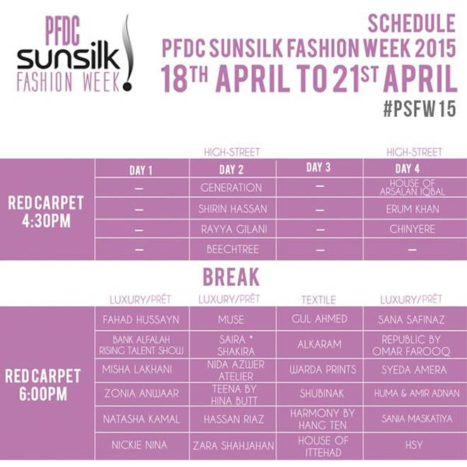 2015 PFDC Sunsilk Fashion Week Announces Schedule