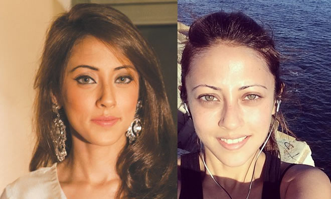 Ainy Jaffri with and without makeup