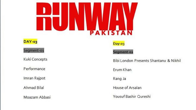 Runway Pakistan schedule