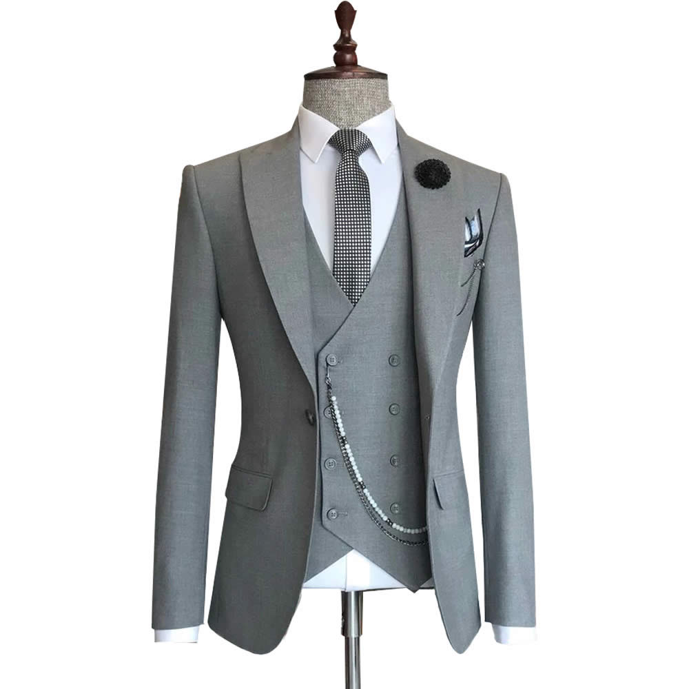 Custom Light Grey Wedding Suit
